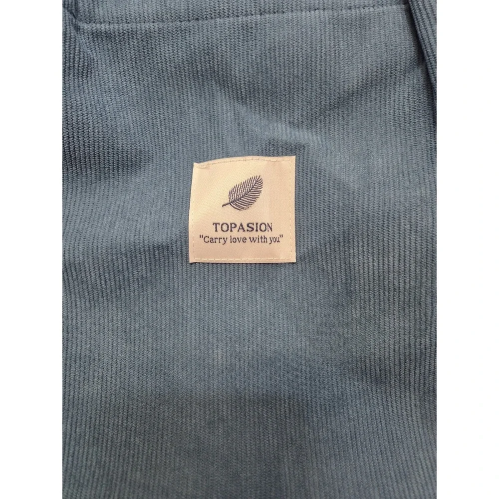 Corduroy Tote Bag Ribbed Teal 100% Cotton Eco Reusable Purse Women's 14in x 13in